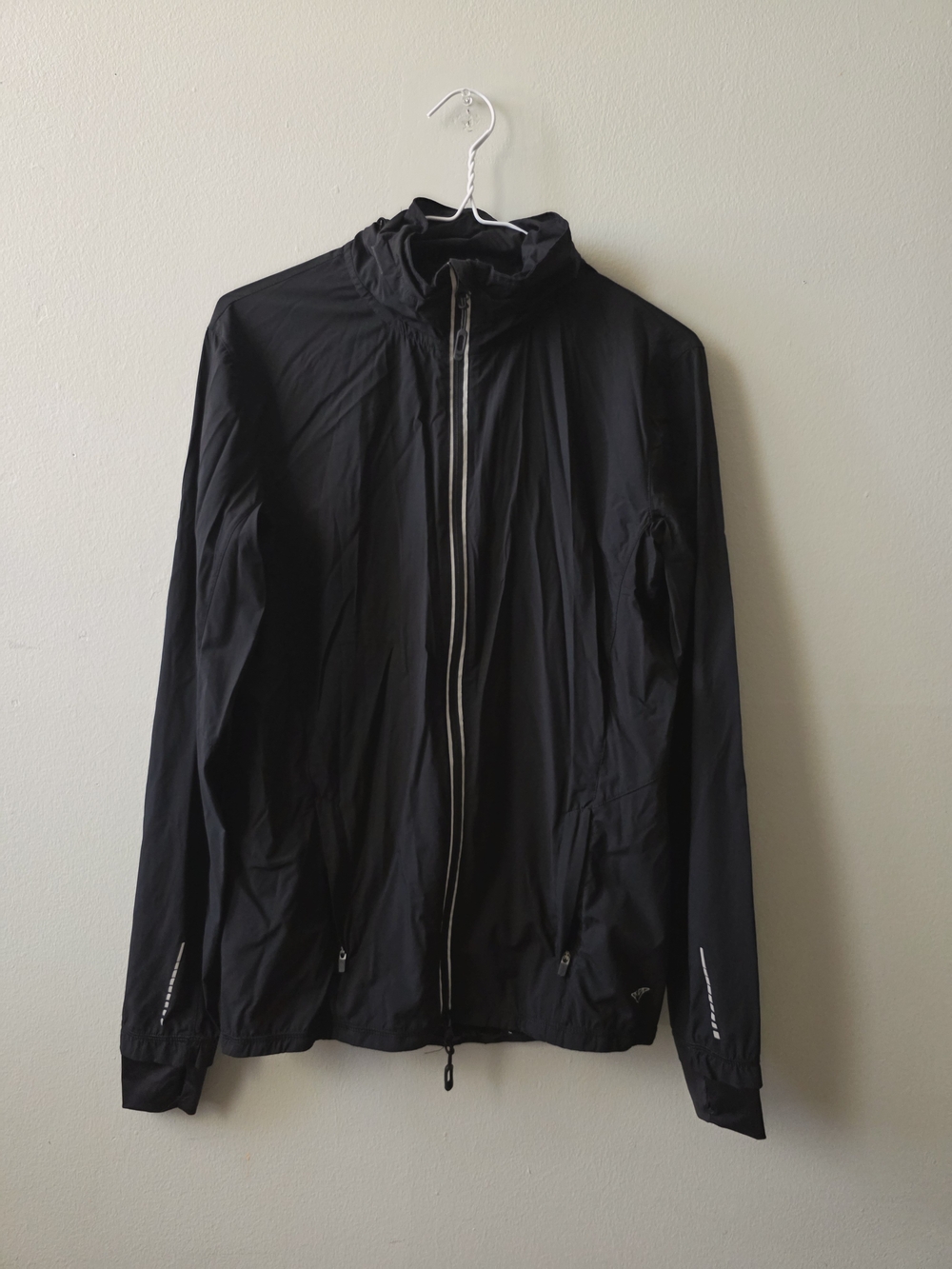 Black Lightweight Windbreaker Jacket with Zip Front Hoody